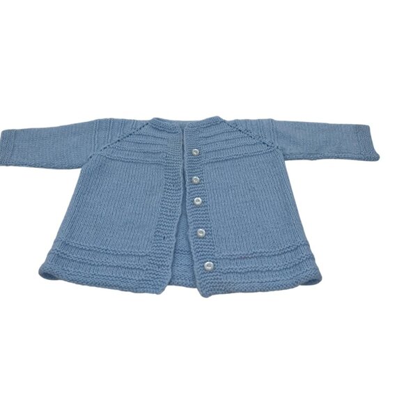Handmade Baby Blue Knit Cardigan With Button Front Closure For Infants - Picture 1 of 5